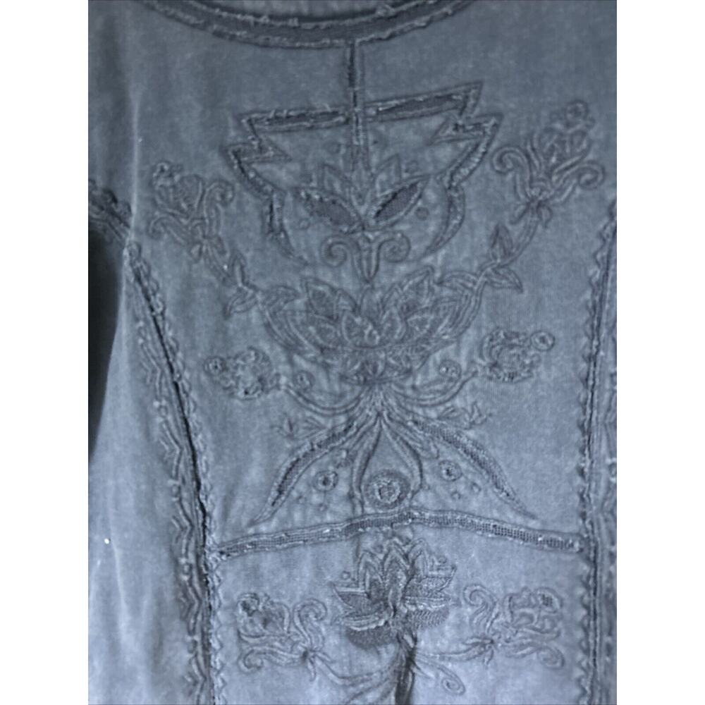 SATURDAY SUNDAY BLUE HUESCA PIECED SHORT SLEEVE TOP cotto KNIT Embroidered SZ L - Picture 2 of 11